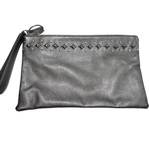 Carlos Santana Silver Bling Day Night Out Wristlet Bag Clutch 13"x8" Top Zipper